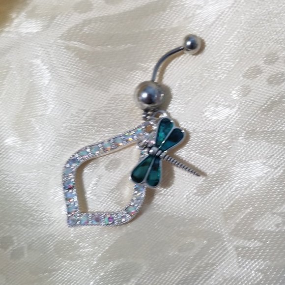 New Handcrafted Abalone Shell Dragonfly Belly Ring 14G - Picture 2 of 4